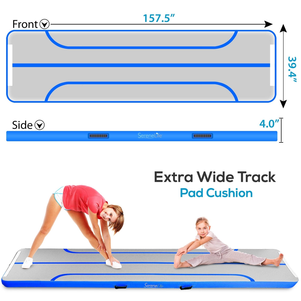 Inflatable Gymnastics Mat - Bouncy, Durable PVC, 13 Ft, Blue
