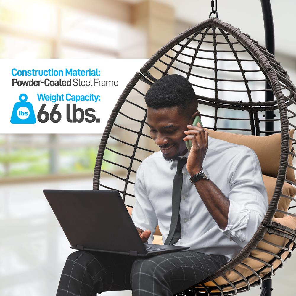 Egg Chair for Relaxing, UV Resistant Wicker Rattan, Brown