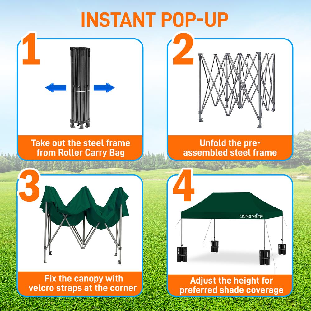 Pop Up Tent 10x15 ft Waterproof UV Blocker Polyester Forest Green