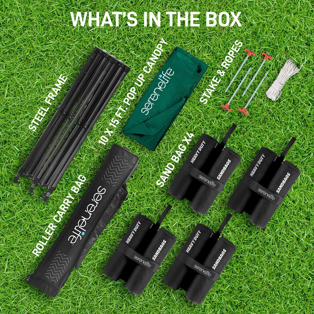 Pop Up Tent 10x15 ft Waterproof UV Blocker Polyester Forest Green