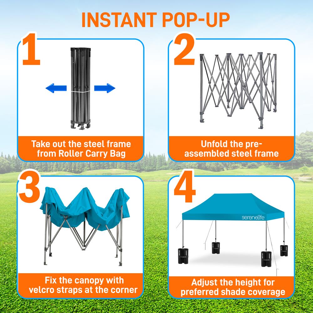 Pop Up Tent 10x15 ft Waterproof UV Blocker Sky Blue Portable Shelter
