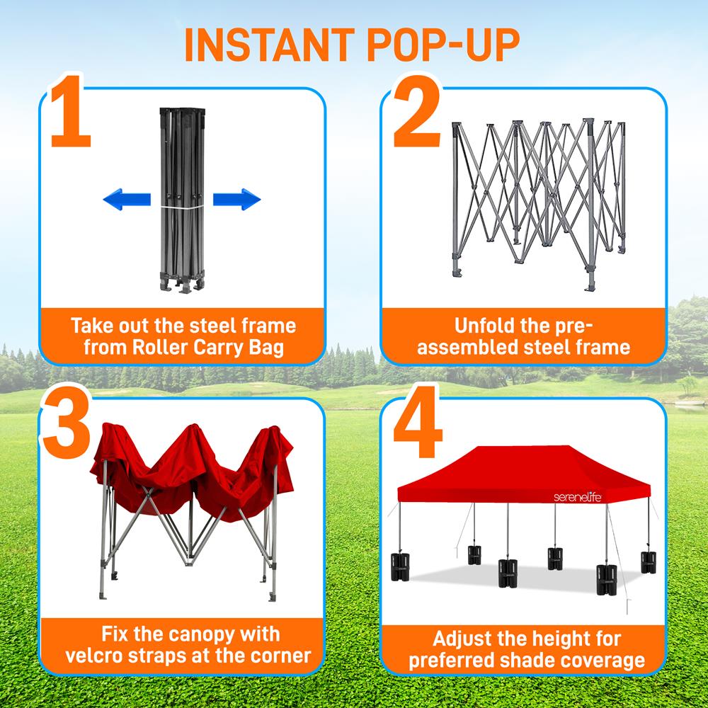 Pop Up Canopy Tent 10x20 - Waterproof UV Blocker, Portable, Red