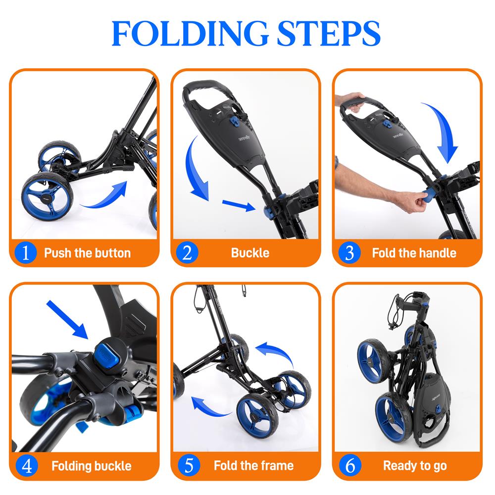 4-Wheel Golf Push Cart, Easy Fold, Aluminum Frame, Compact Storage