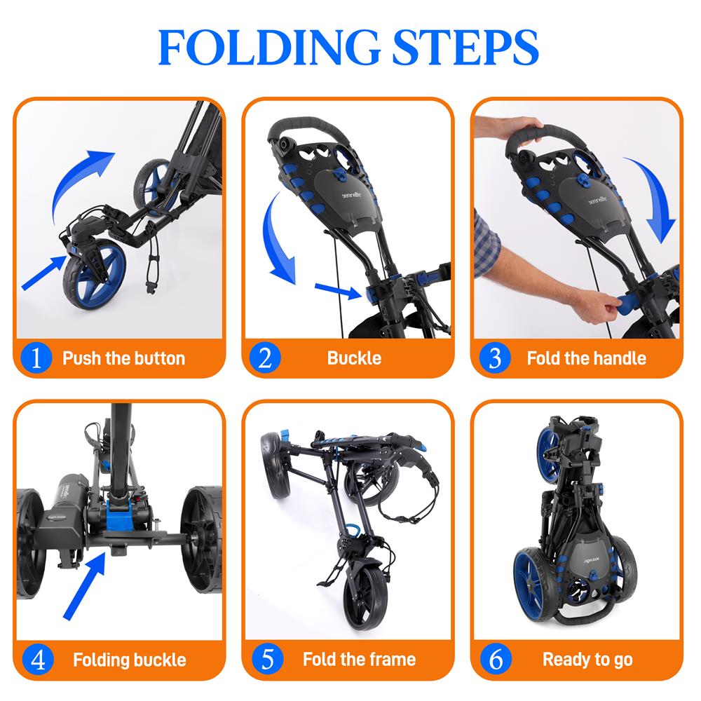 3-Wheel Golf Push Cart - Lightweight Aluminum, Easy Fold, Cooler Storage