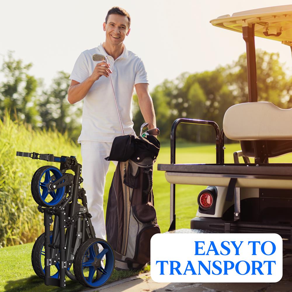 3-Wheel Golf Push Cart - Lightweight Aluminum, Easy Fold, Cooler Storage