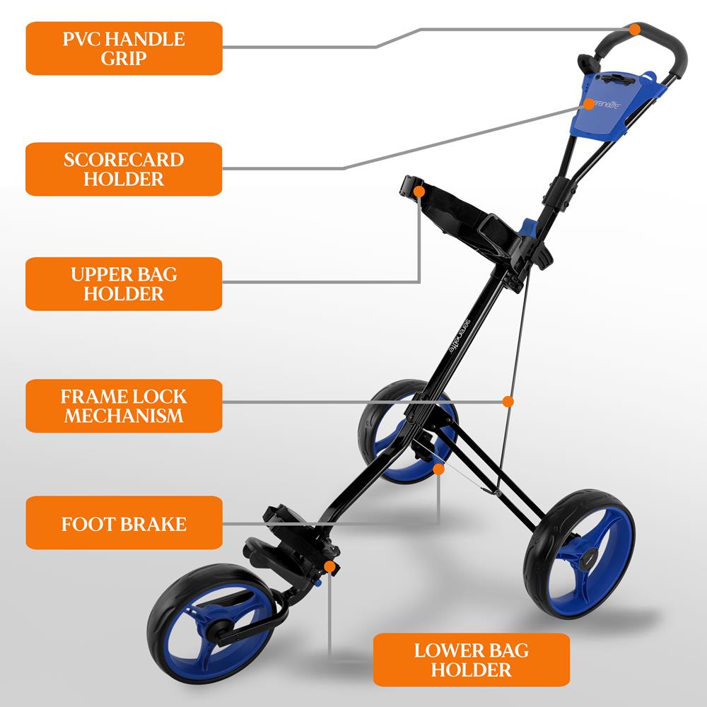 Foldable 3-Wheel Golf Cart, Easy Storage, Steel Frame, Quick Brake