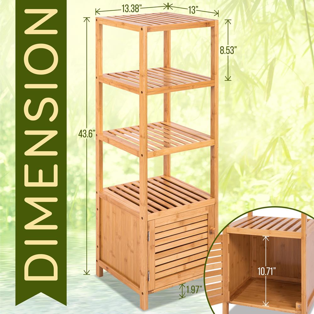 5 Tier Bamboo Storage Cabinet Shelf - Free Standing Multifunctional Furniture With Storage Cabinet