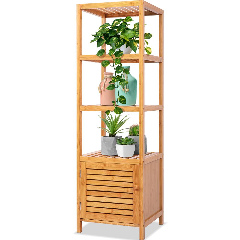 5 Tier Bamboo Storage Cabinet Shelf - Free Standing Multifunctional Furniture With Storage Cabinet