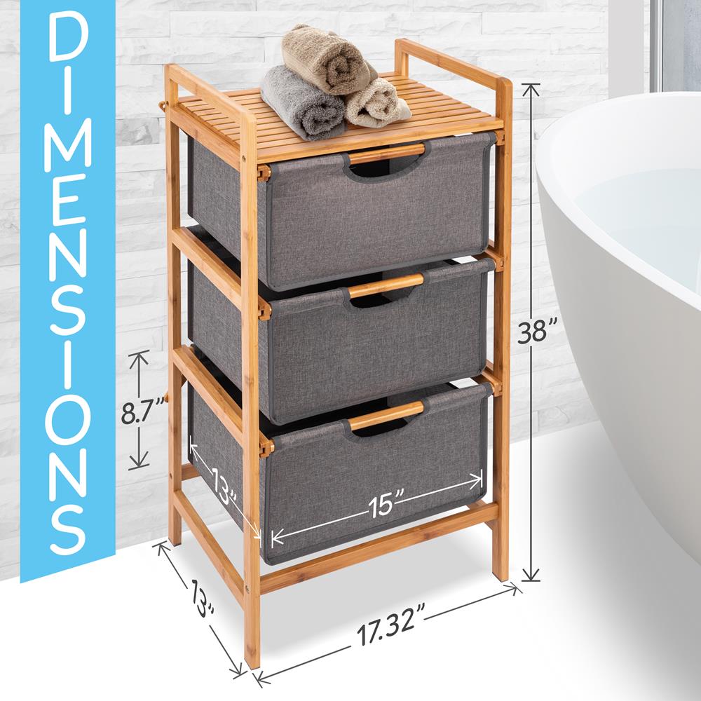 3 Section Bamboo Bathroom Organizer with Pull Out Hampers, Eco-Friendly