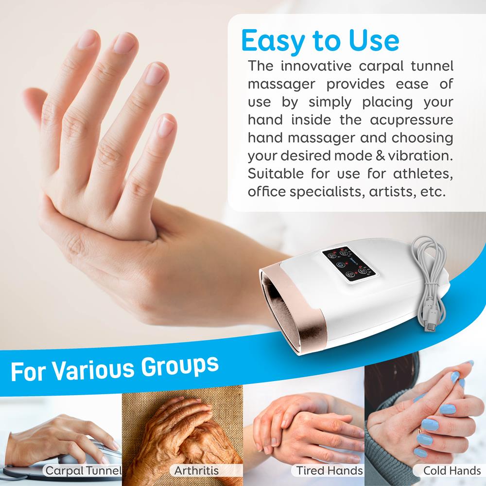Electric Hand Massager Pain Relief 5 Modes Heat Function White