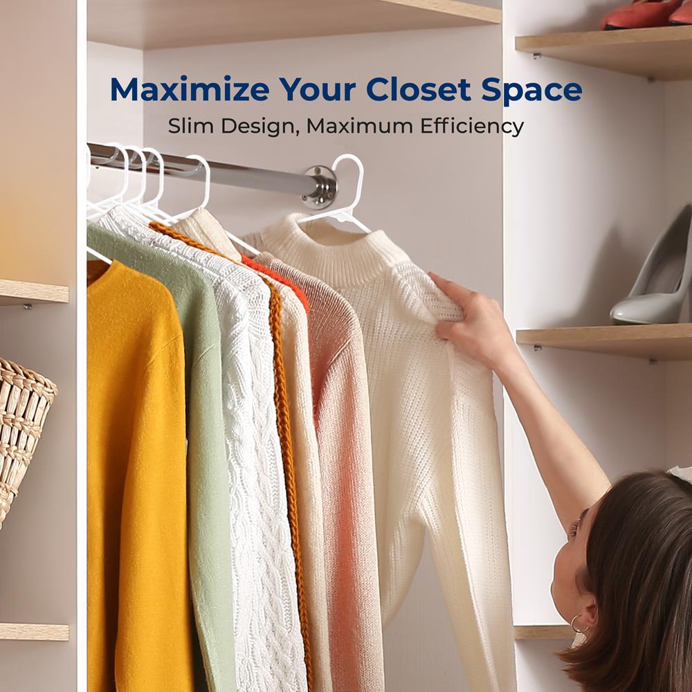 50-Pack White Plastic Hangers - Space-Saving, Durable, Non-Snag Design