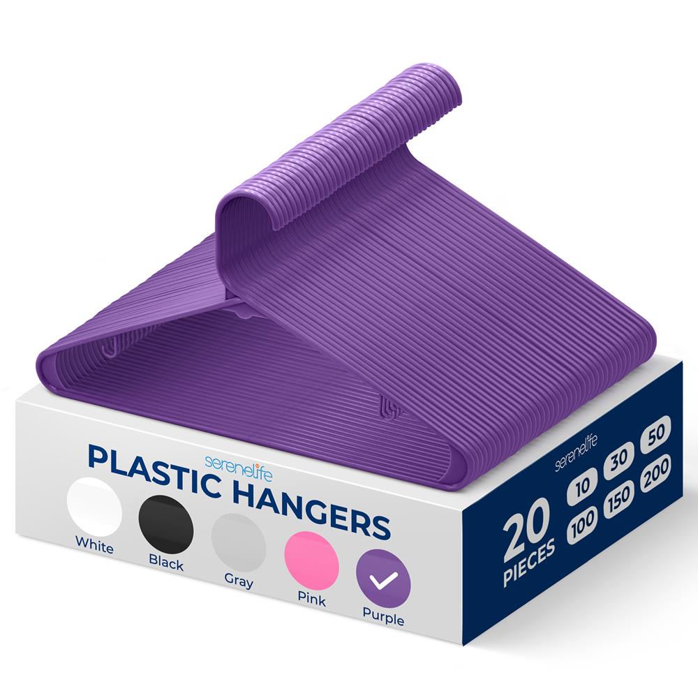 20 Pack Non-Slip Plastic Hangers, Space-Saving, 360° Swivel Hook, Purple