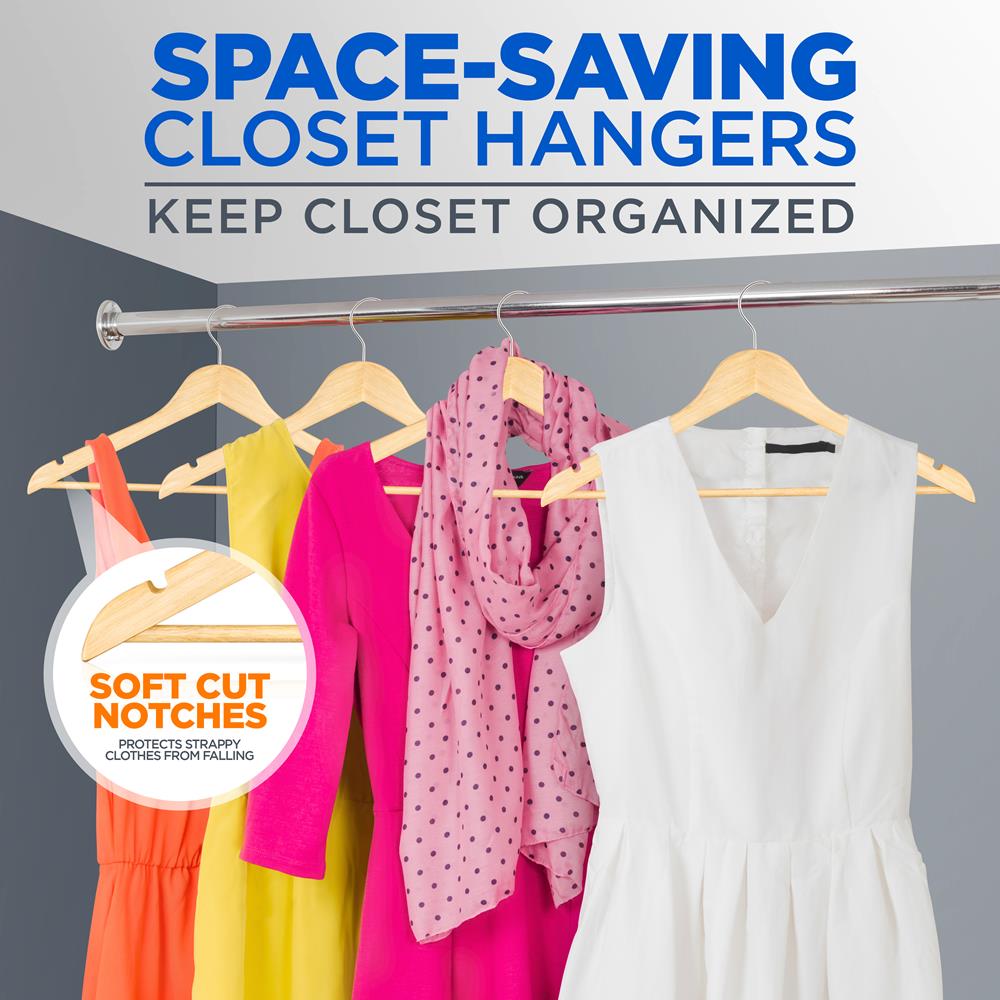 30-Pack Heavy Duty Wooden Hangers - 360° Swivel Hook, Natural Finish