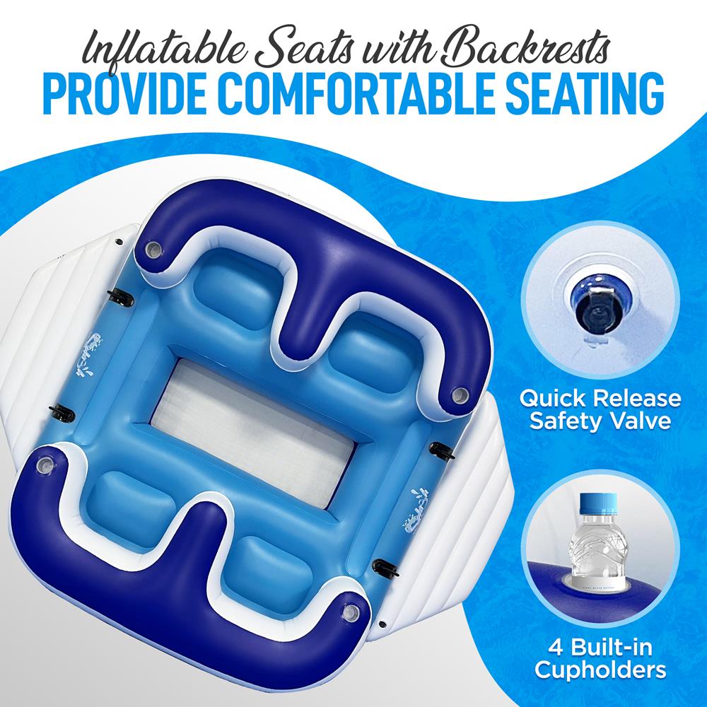 Inflatable Floating Island Lounge Raft With Cup Holders, 4-Seater