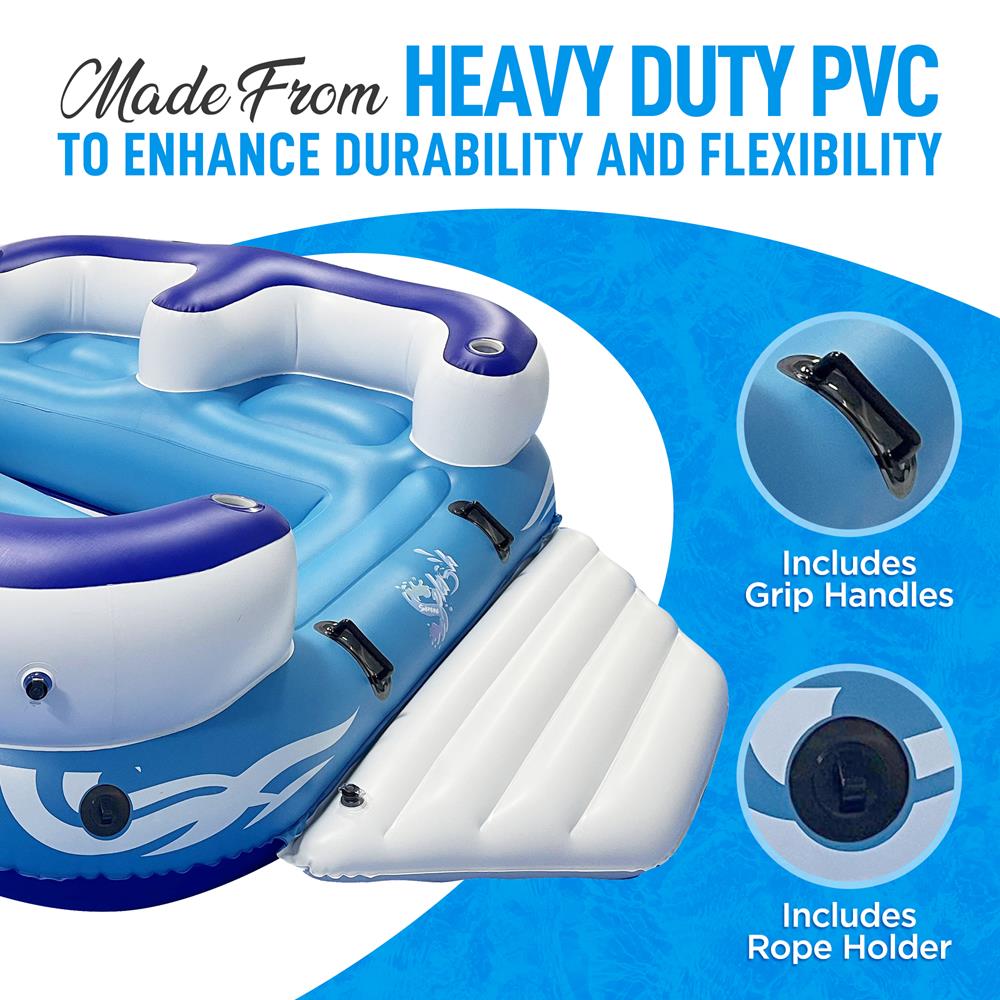 Inflatable Floating Island Lounge Raft With Cup Holders, 4-Seater