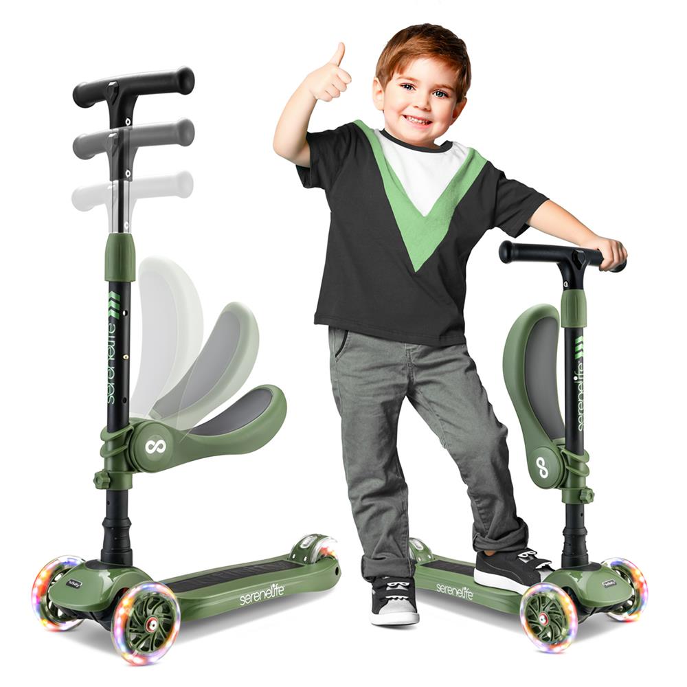 Infinity 3-Wheel Kids Scooter - Child & Toddler Toy Scooter With Built-In Led Wheel Lights, Fold-Out Comfort Seat (Green)