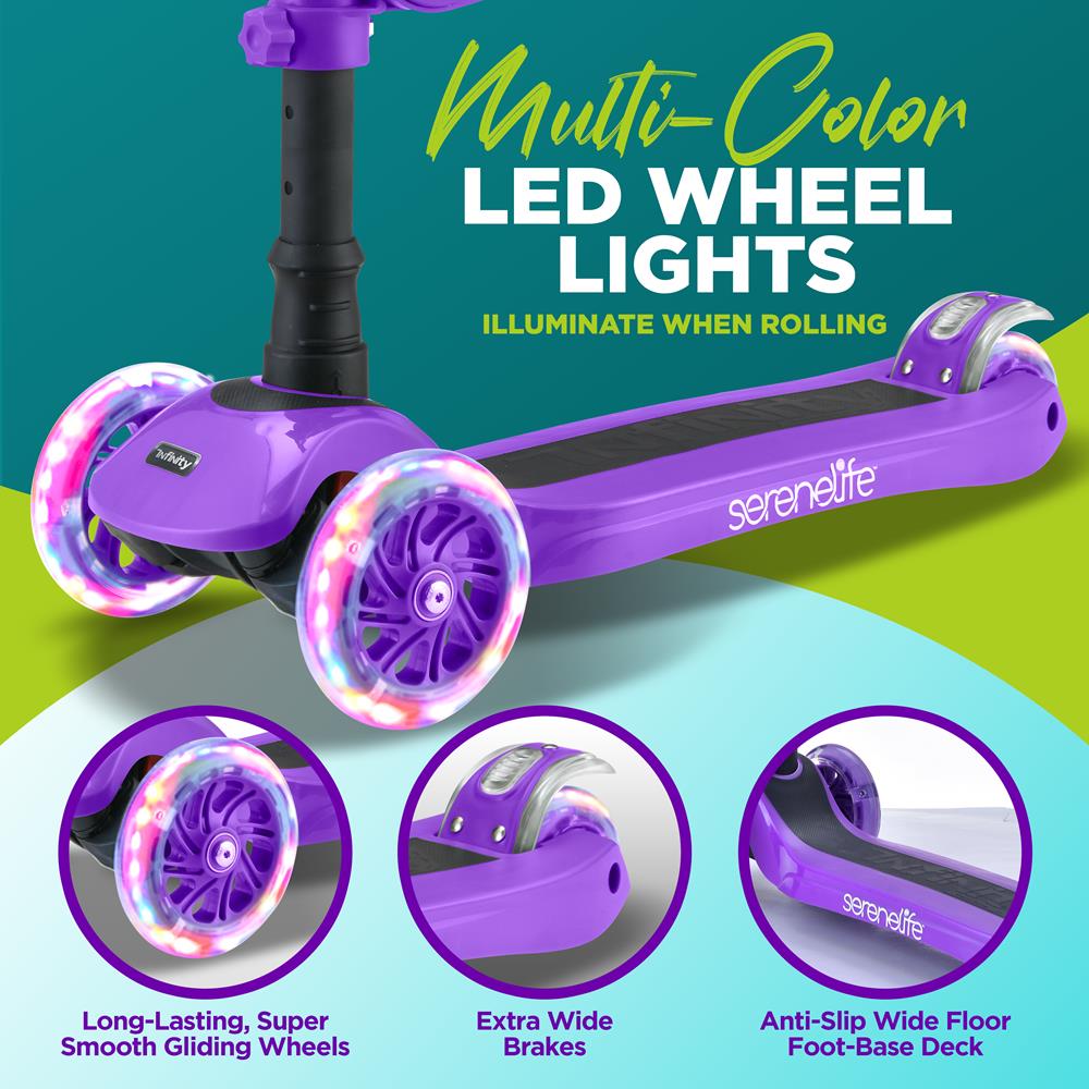 3-Wheel Kids Scooter, Sit/Stand, LED Wheels, Adjustable, Violet