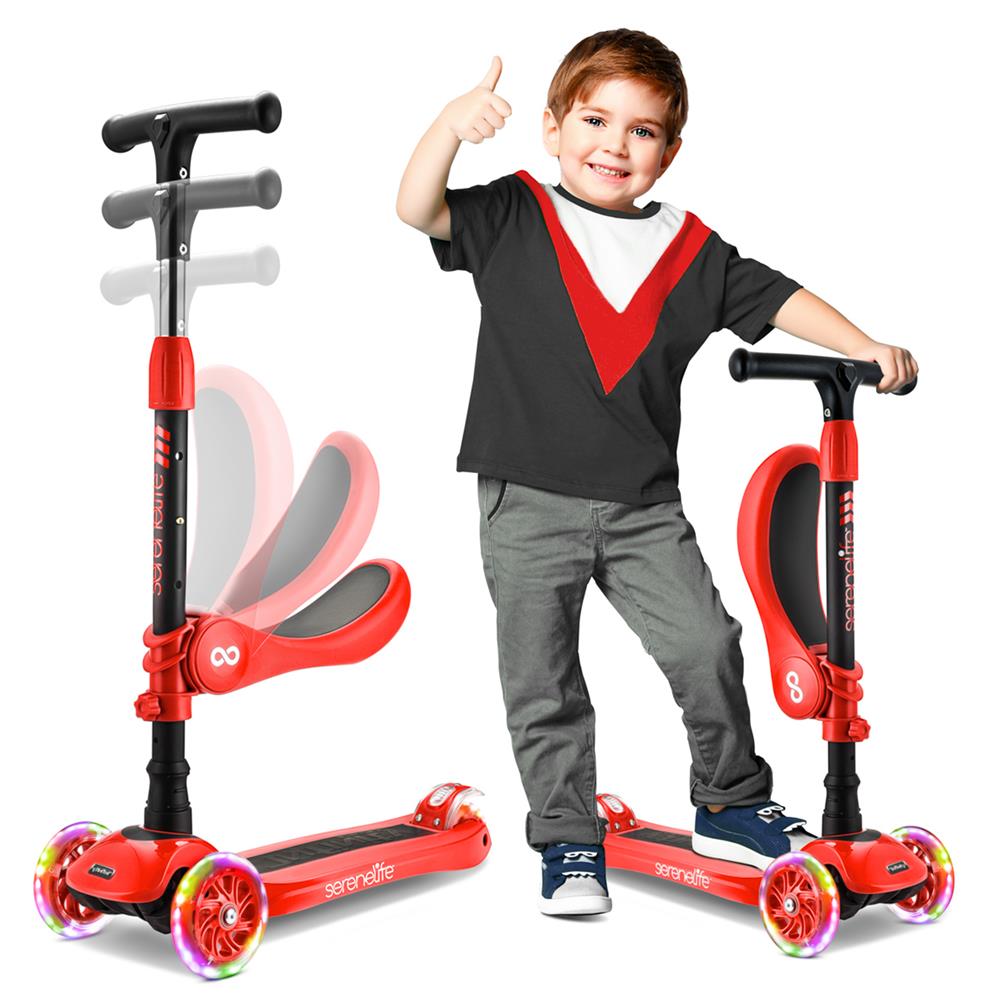 Infinity 3-Wheel Kids Scooter - Child & Toddler Toy Scooter With Built-In Led Wheel Lights, Fold-Out Comfort Seat (Red)