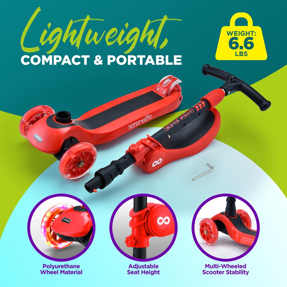 Infinity 3-Wheel Kids Scooter - Child & Toddler Toy Scooter With Built-In Led Wheel Lights, Fold-Out Comfort Seat (Red)