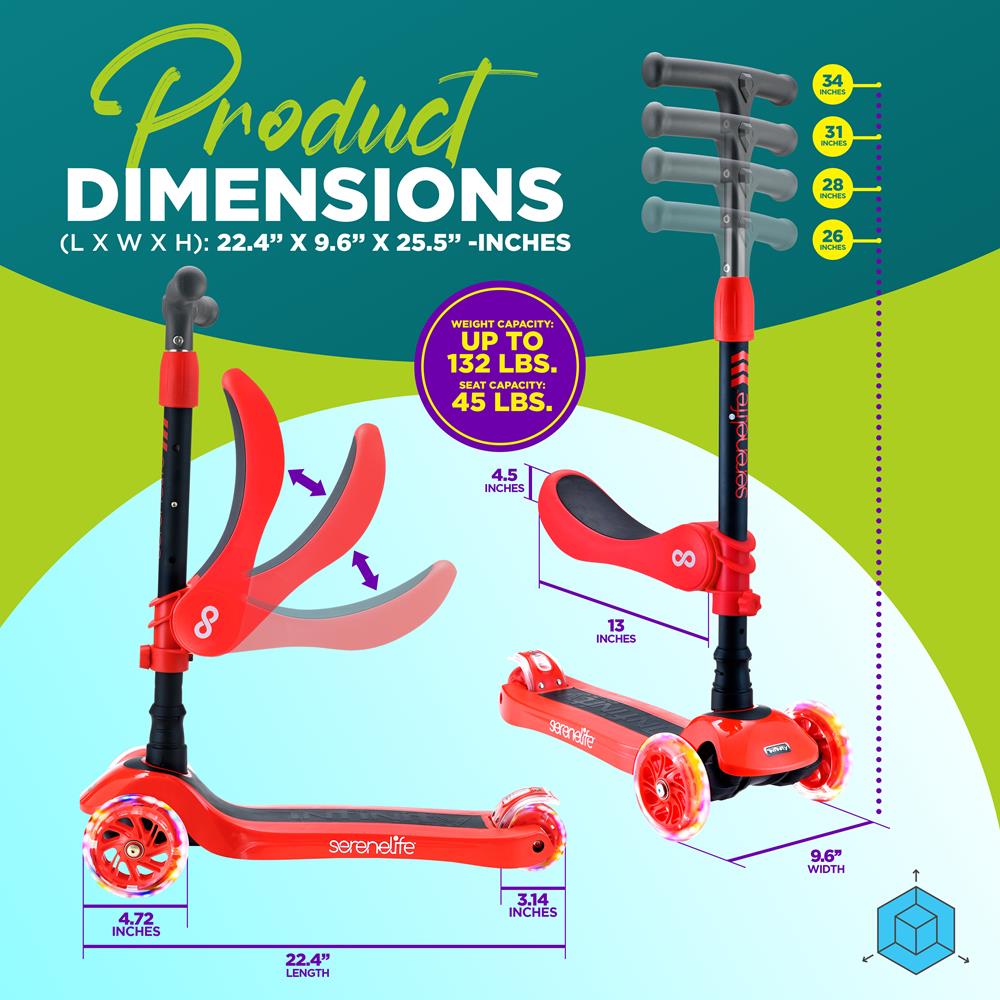 Infinity 3-Wheel Kids Scooter - Child & Toddler Toy Scooter With Built-In Led Wheel Lights, Fold-Out Comfort Seat (Red)