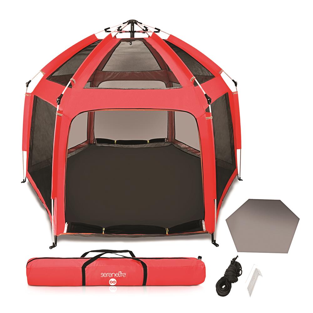 Portable And Foldable Playpen - Lightweight, Easily Collapsible, Play Yard Crib For Indoor & Outdoor Use, For Baby Or Toddler With 6 Panel Playpen Mattress (Red)