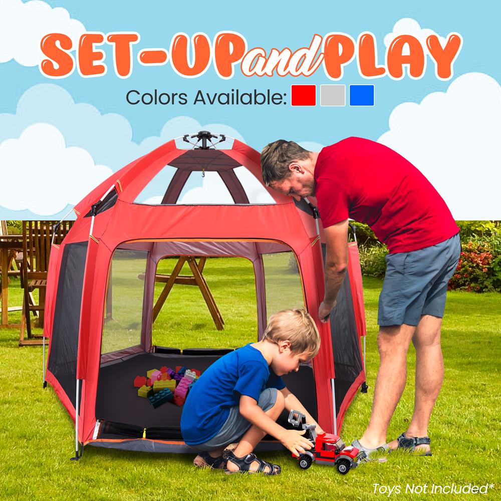Portable And Foldable Playpen - Lightweight, Easily Collapsible, Play Yard Crib For Indoor & Outdoor Use, For Baby Or Toddler With 6 Panel Playpen Mattress (Red)