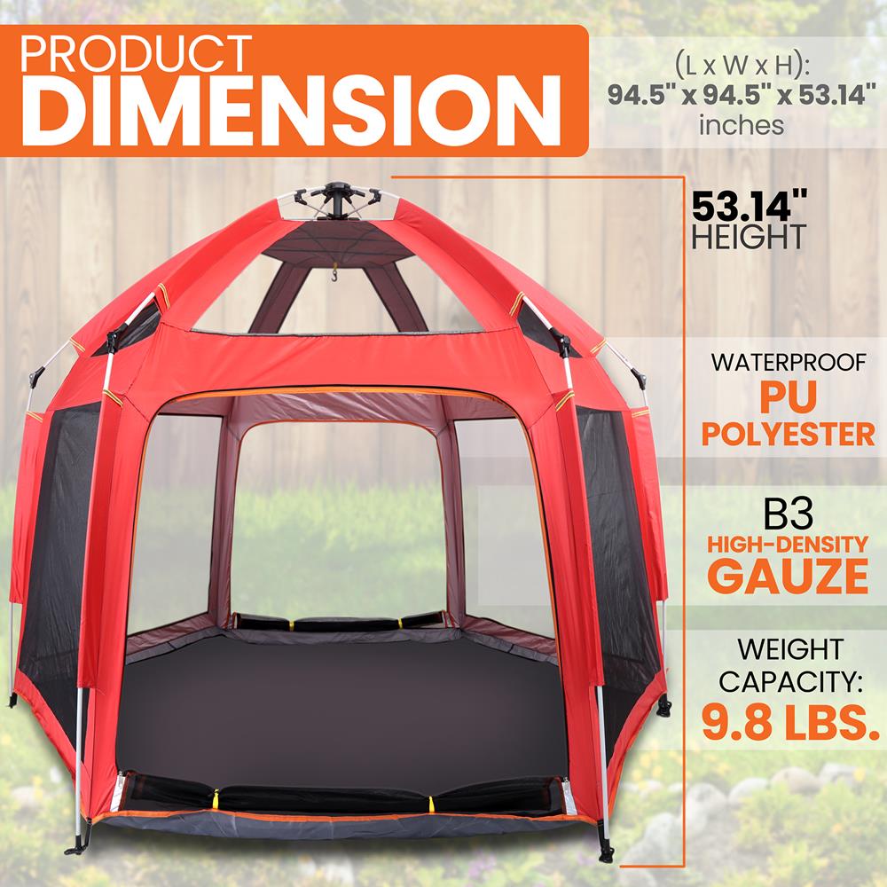 Portable And Foldable Playpen - Lightweight, Easily Collapsible, Play Yard Crib For Indoor & Outdoor Use, For Baby Or Toddler With 6 Panel Playpen Mattress (Red)