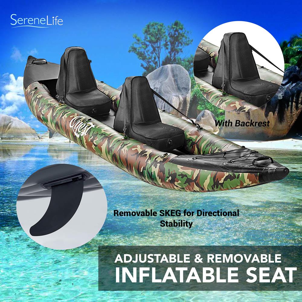 Inflatable 2-Person Kayak, Lightweight PVC, 660lb Capacity, Camo
