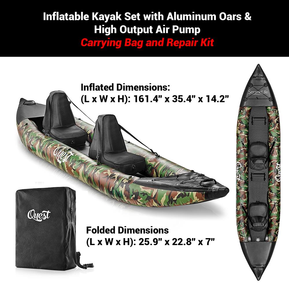 Inflatable 2-Person Kayak, Lightweight PVC, 660lb Capacity, Camo
