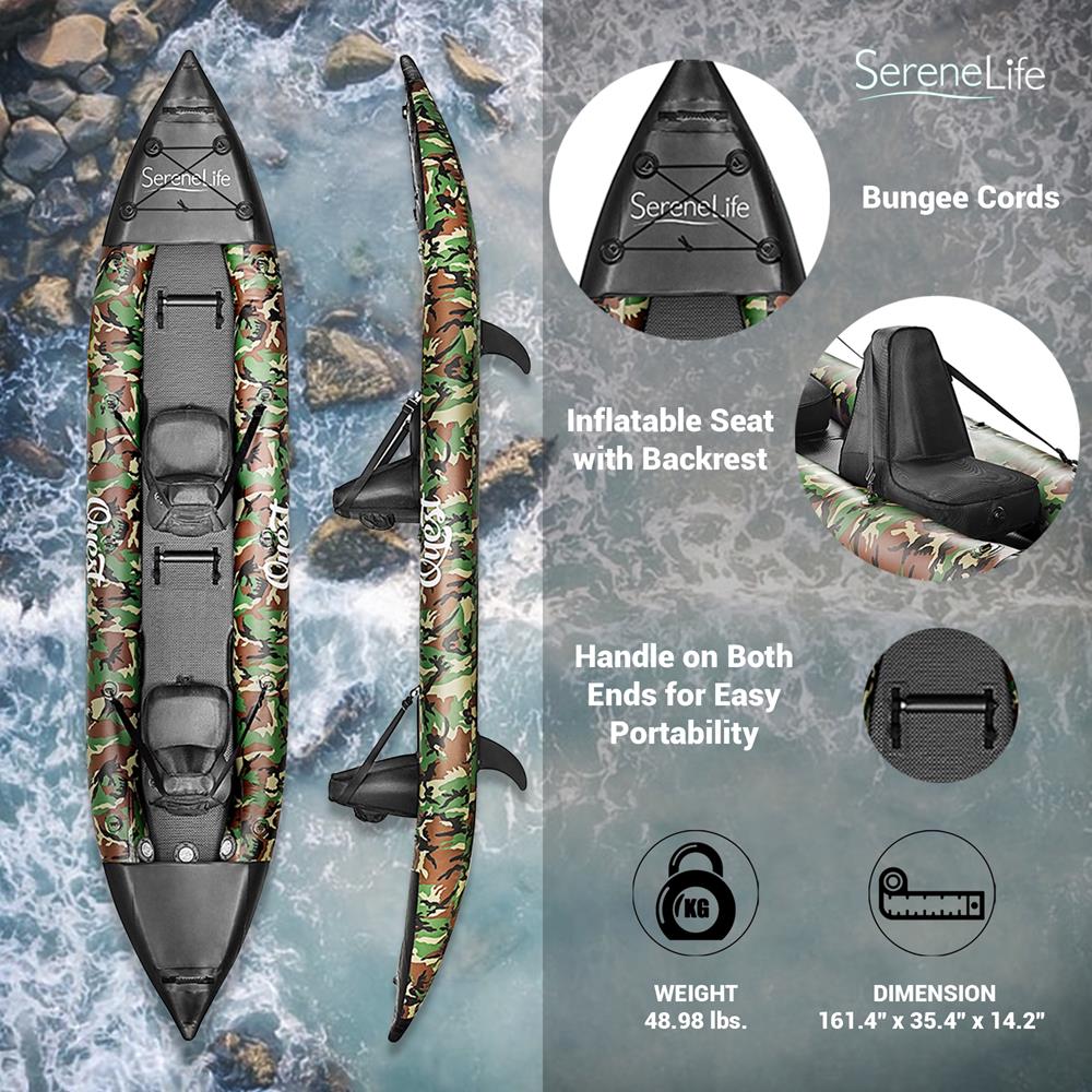 Inflatable 2-Person Kayak, Lightweight PVC, 660lb Capacity, Camo
