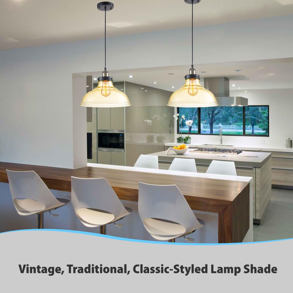 Pendant Light Fixture, Adjustable Glass Dome, Vintage Brass Finish