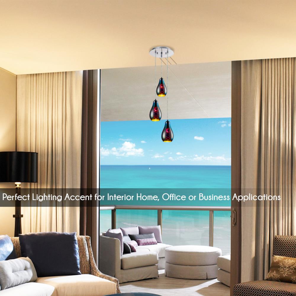 Pendant Light Fixture, Energy Efficient, Glass Dome Shades, Chrome