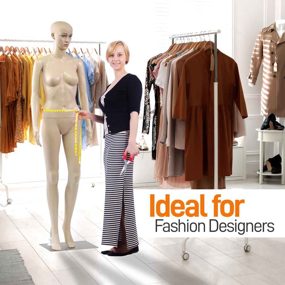 Full-Body Female Mannequin, Adjustable Head, Flexible Limbs, 68.9" Tall