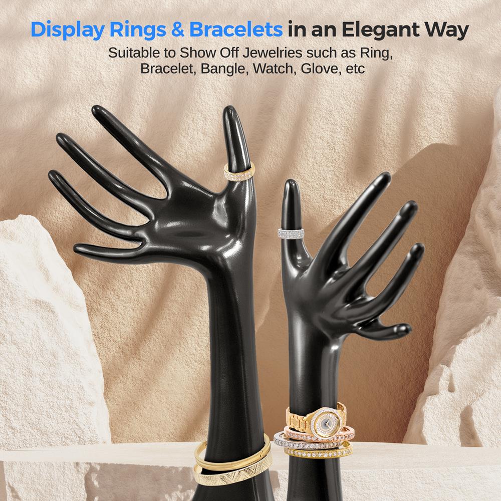 Female Mannequin Long Hand Heave Duty Jewelry Display Holder Bracelet Necklace Ring Stand (Black)