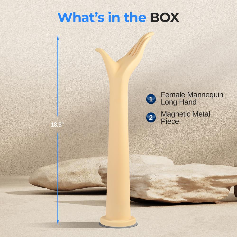 Jewelry Display Hand Stand, Elegant 18.5" Mannequin, Skin Tone