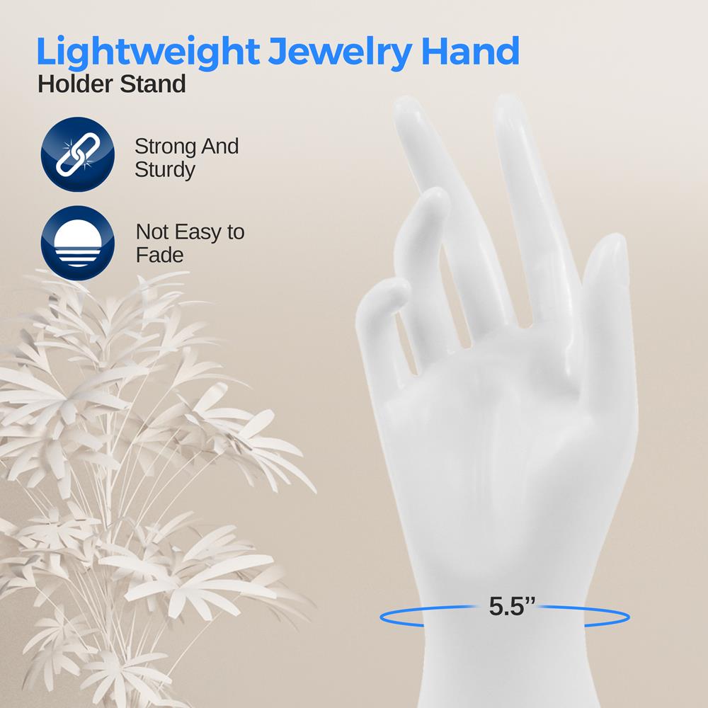 Female Mannequin Hand Heave Duty Jewelry Display Holder Bracelet Necklace Ring Stand (White)