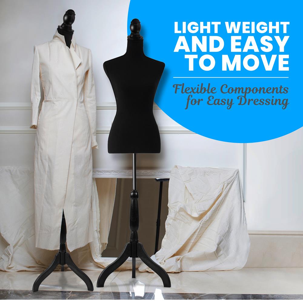 Female Mannequin Dress Form, Adjustable Stand, Foam Torso, Black