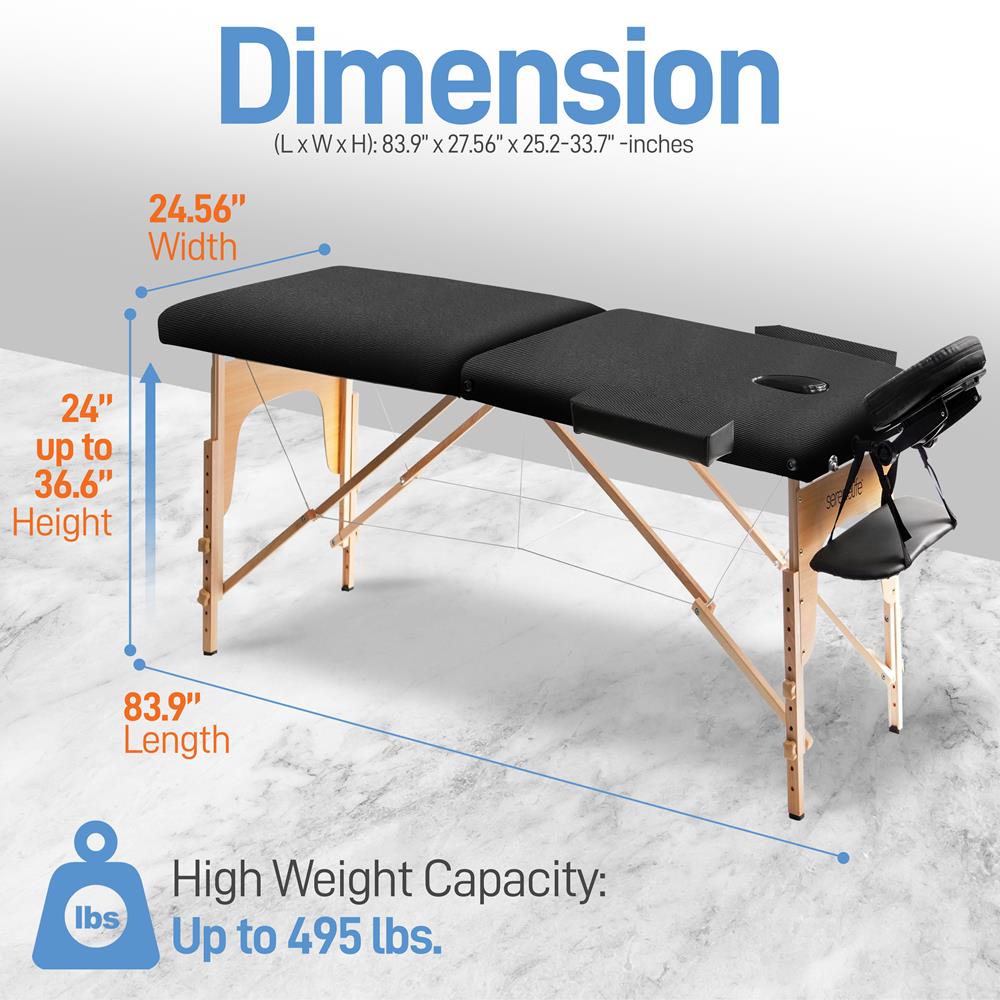 Portable Massage Table, Adjustable Wooden Frame, PU Leather, Ergonomic Headrest