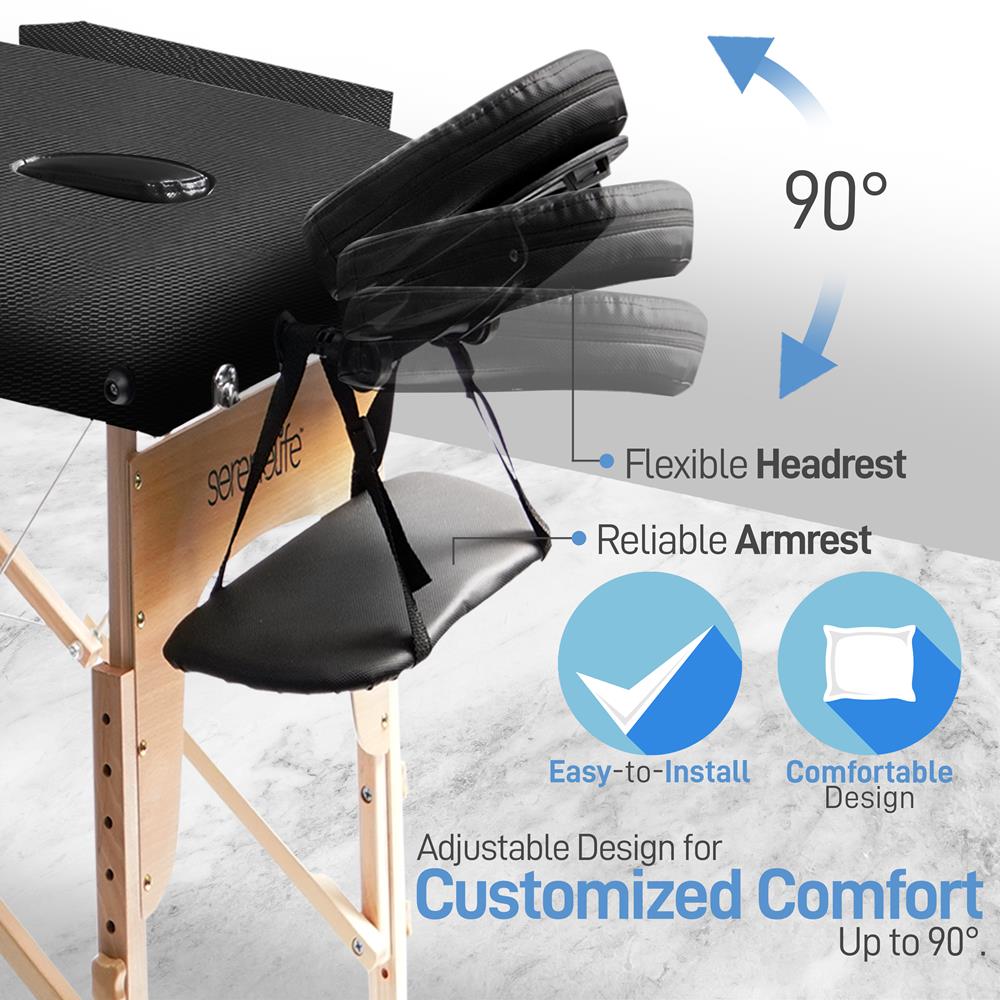 Portable Massage Table, Adjustable Wooden Frame, PU Leather, Ergonomic Headrest