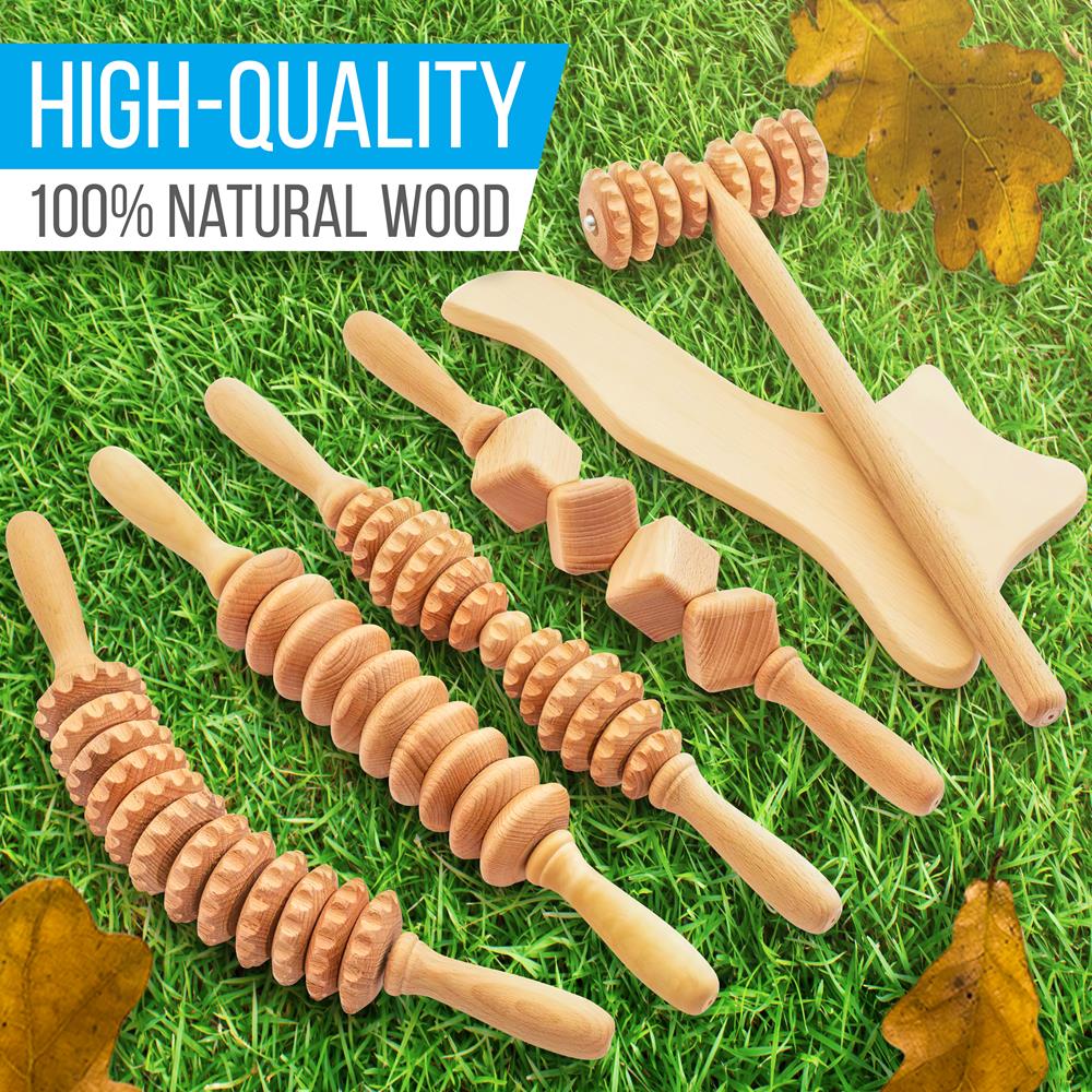 Wood Therapy Massage Kit for Body Sculpting, Natural Wood, 5-Piece Set