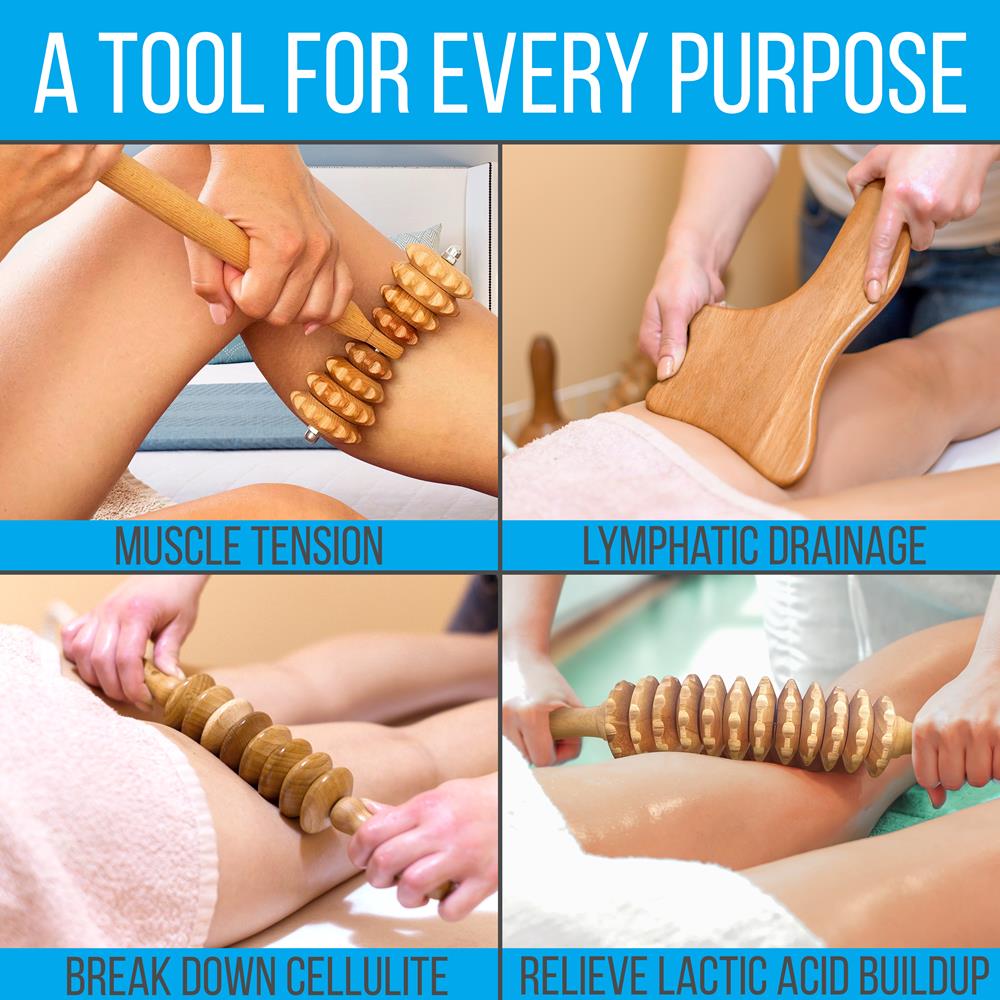 Wood Therapy Massage Kit for Body Sculpting, Natural Wood, 5-Piece Set