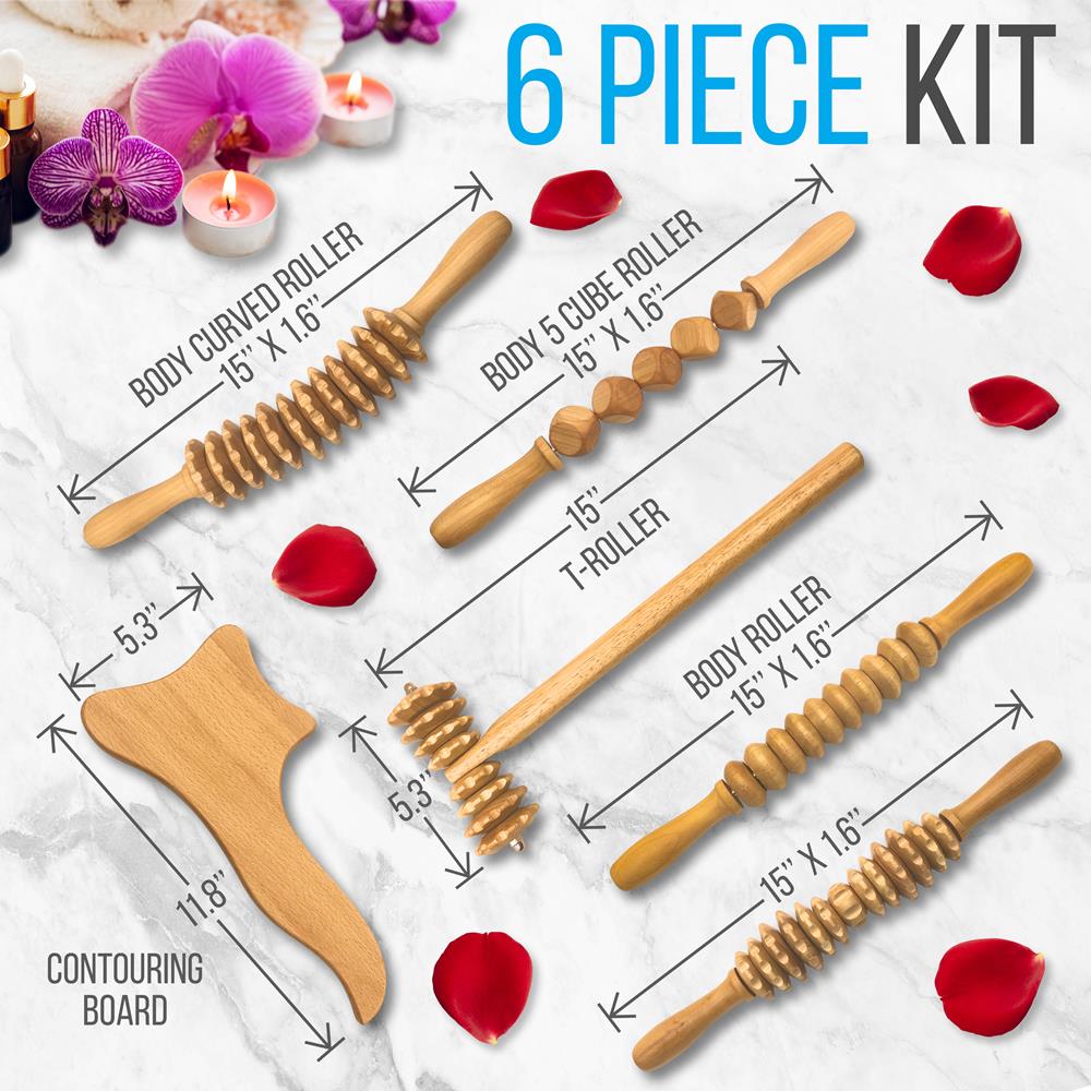 Wood Therapy Massage Kit for Body Sculpting, Natural Wood, 5-Piece Set