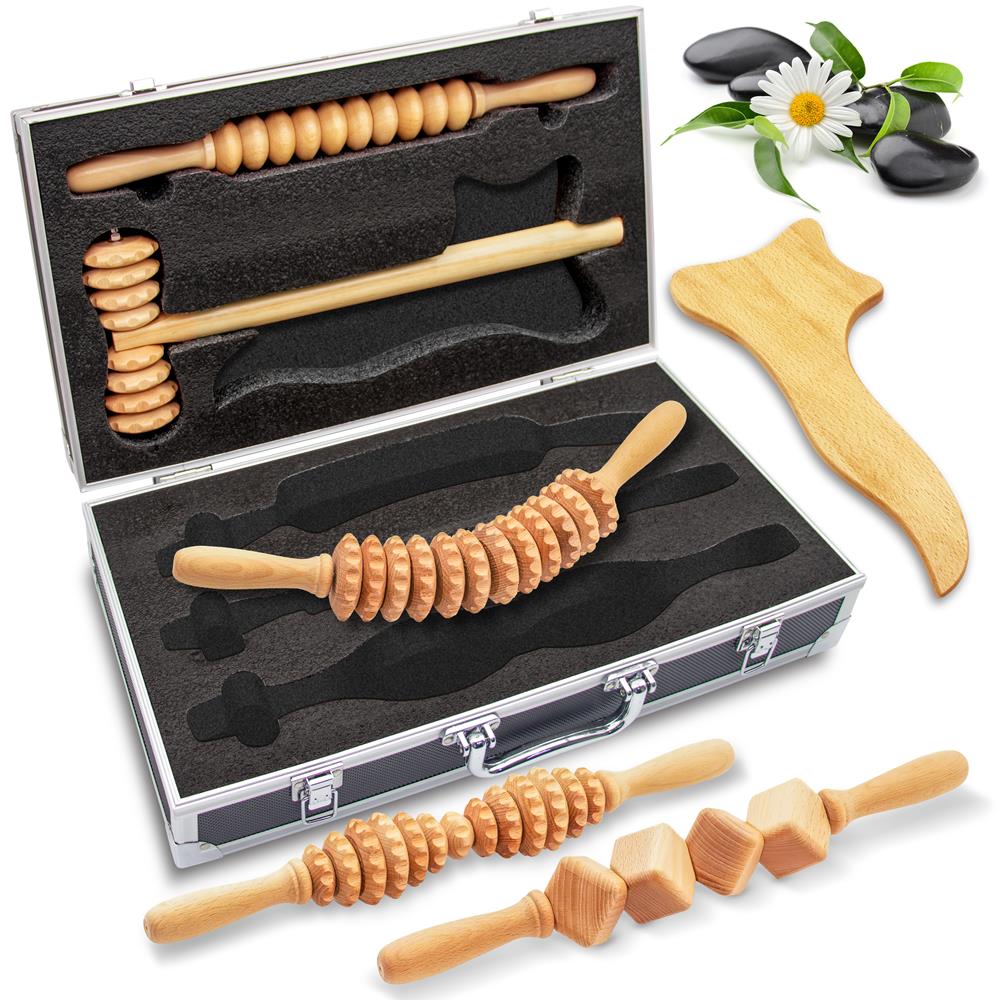 Wood Therapy Massage Kit for Body Sculpting, Natural Wood, 5-Piece Set