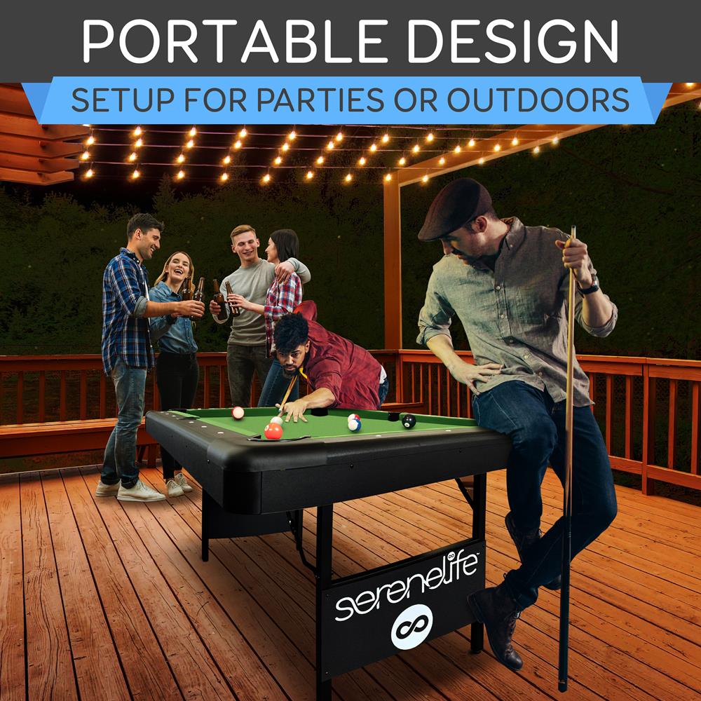6-Ft Folding Pool Table, Space-Saving, Durable Surface, Portable Design