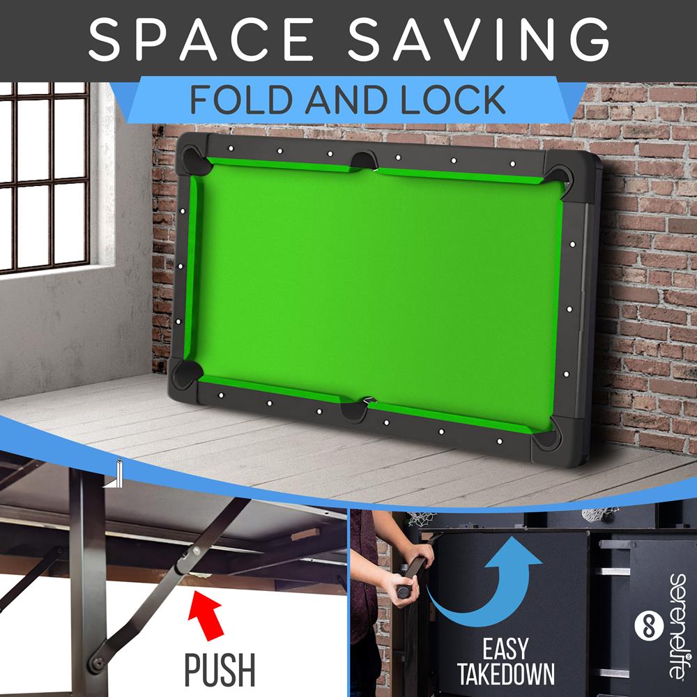 6-Ft Folding Pool Table, Space-Saving, Durable Surface, Portable Design