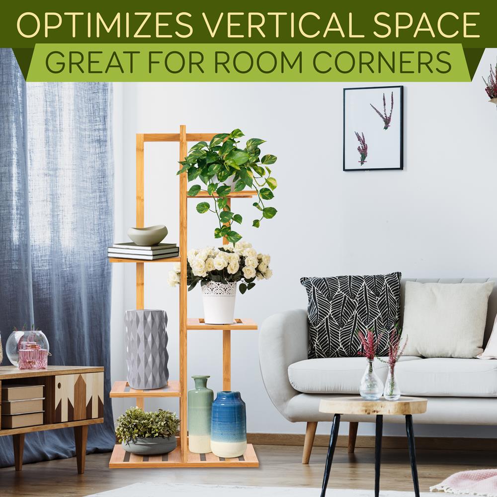Bamboo Plant Stand 5 Tier Space-Saving Eco-Friendly Indoor/Outdoor