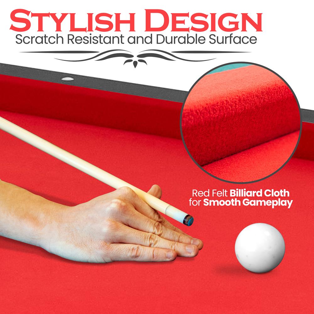 Portable 6ft Pool Table, Easy Fold, Durable Surface, Red