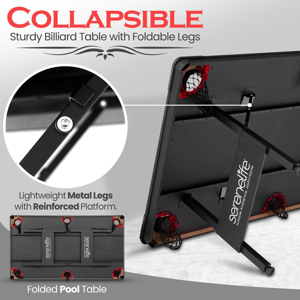 Portable 6ft Pool Table, Easy Fold, Durable Surface, Red