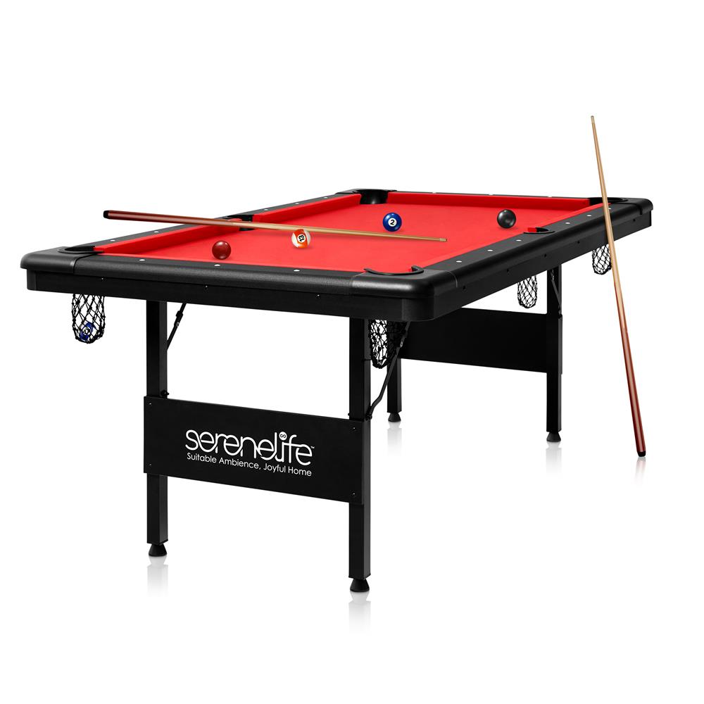 Portable 6ft Pool Table, Easy Fold, Durable Surface, Red