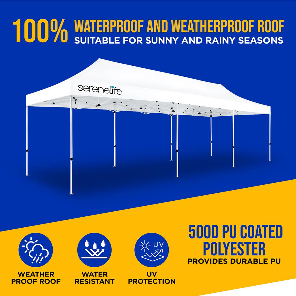Instant Shelter Pop Up Tent Commercial - Waterproof Polyester Tent With Portable Wheeled Carry Bag And Sand Bag, 10 X 30 Ft. (White)